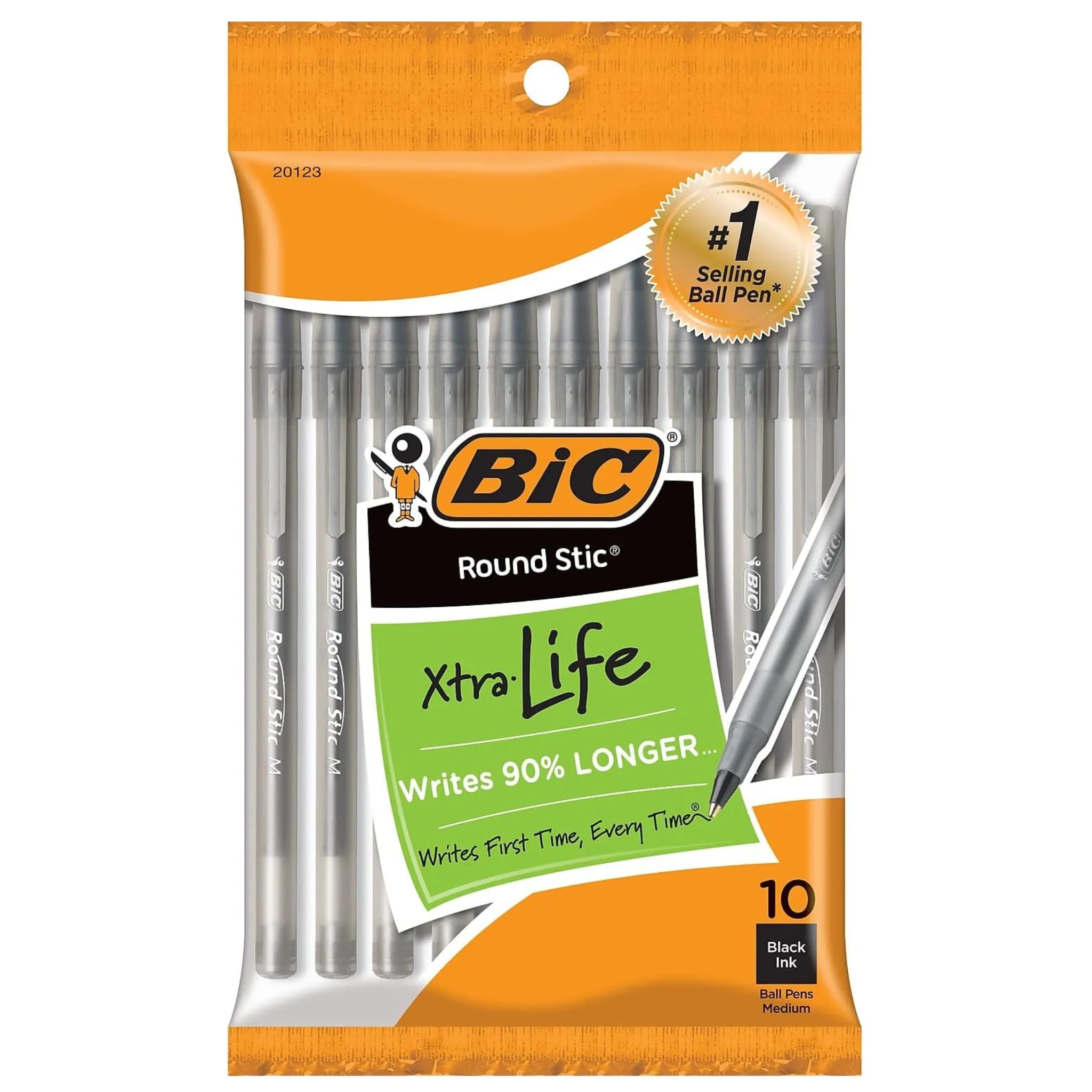 10-Count BIC Round Stic Xtra Life Medium Point Ball Pens (Various)