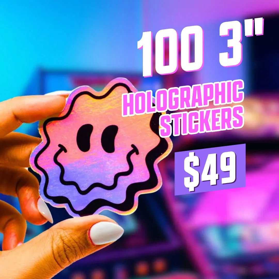 100 3" Custom Iridescent Holographic Stickers for $49