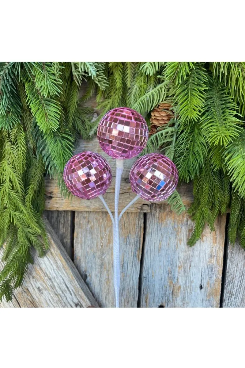 10" Pink Disco Ball Holiday Spray