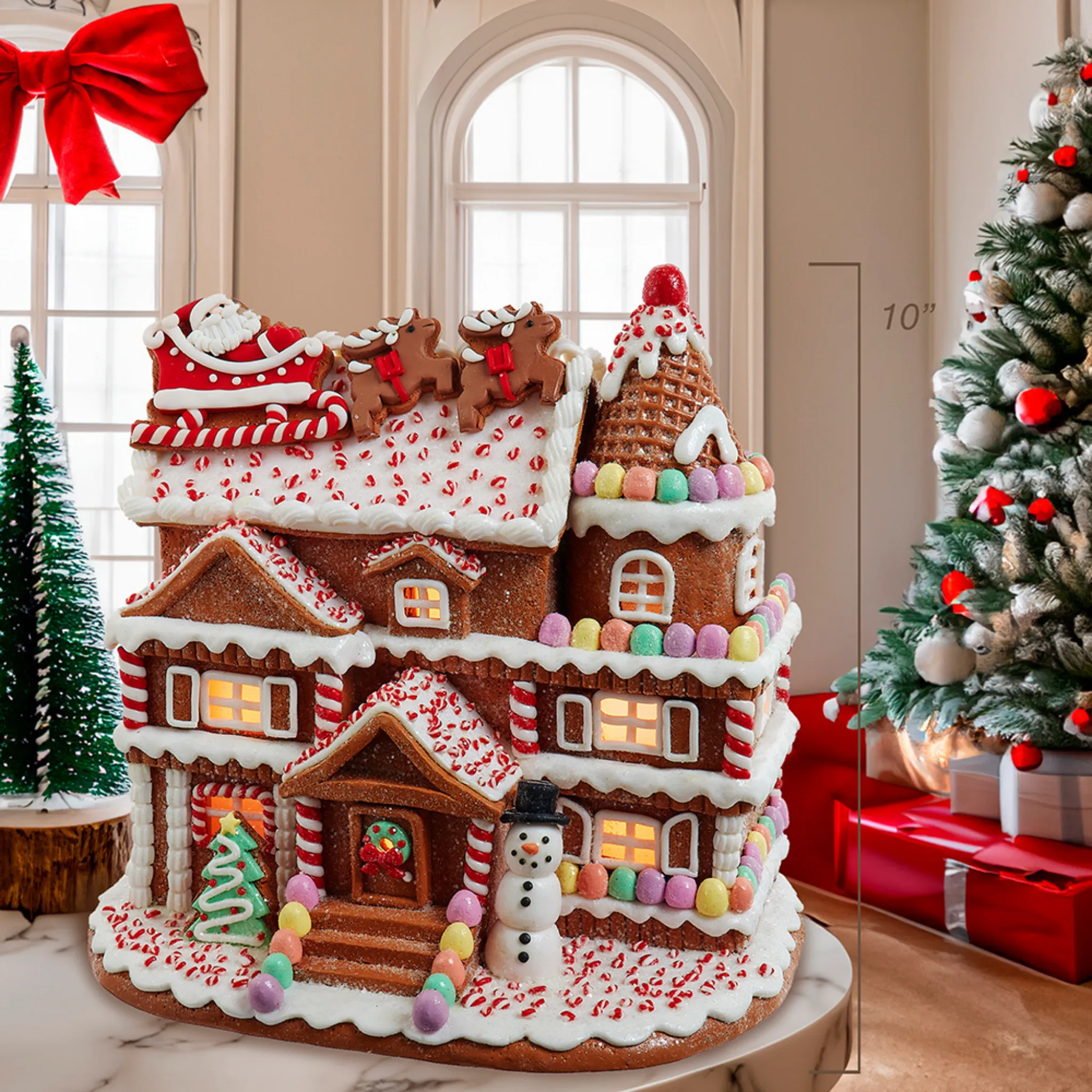 10" Pre-Lit Gingerbread House With Santa