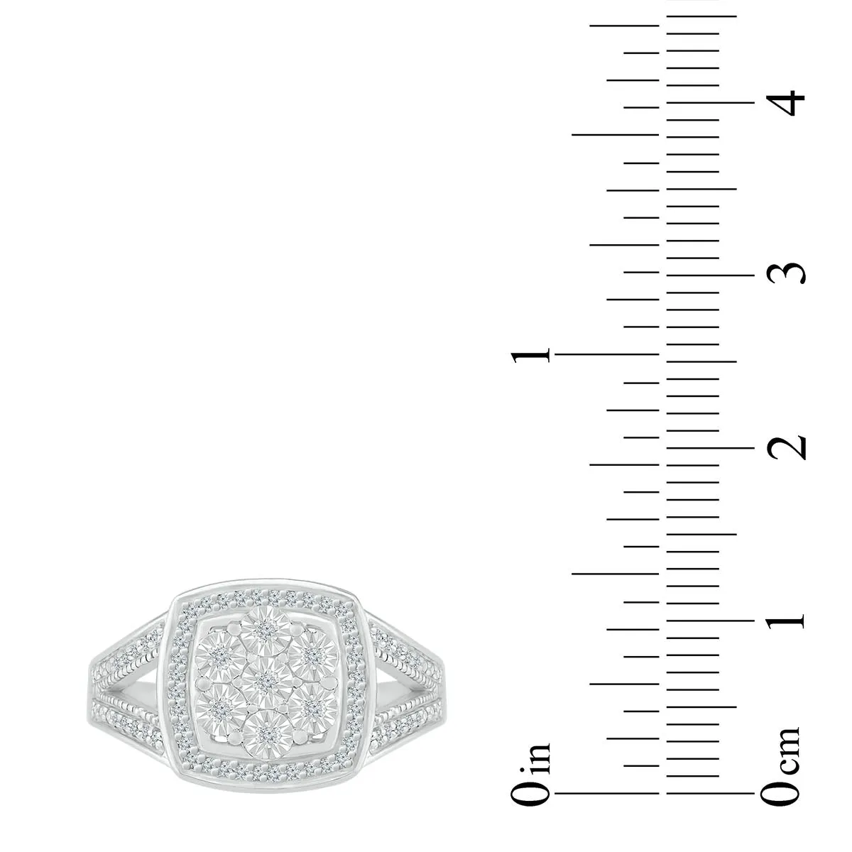 1/6 CTW Diamond Cluster Cushion Shaped Ring in Sterling Silver