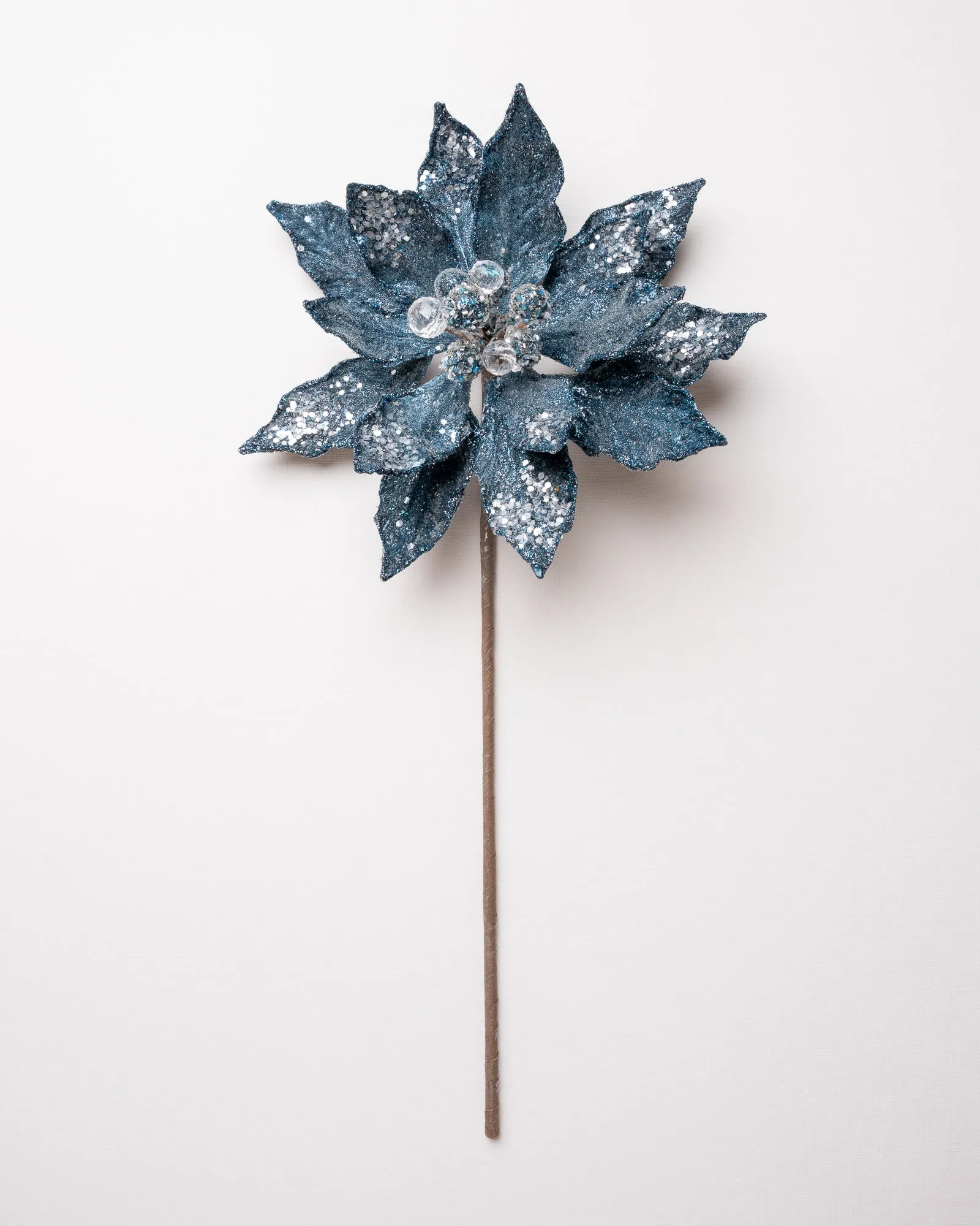 18" Steel Blue Poinsettia Stem Set Of 6