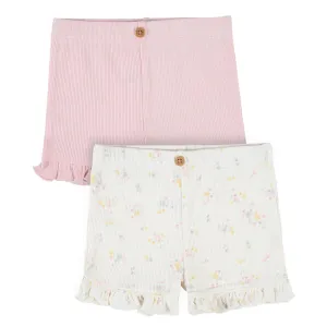 2-Pack Baby Girls Ivory Floral & Pink Shorts