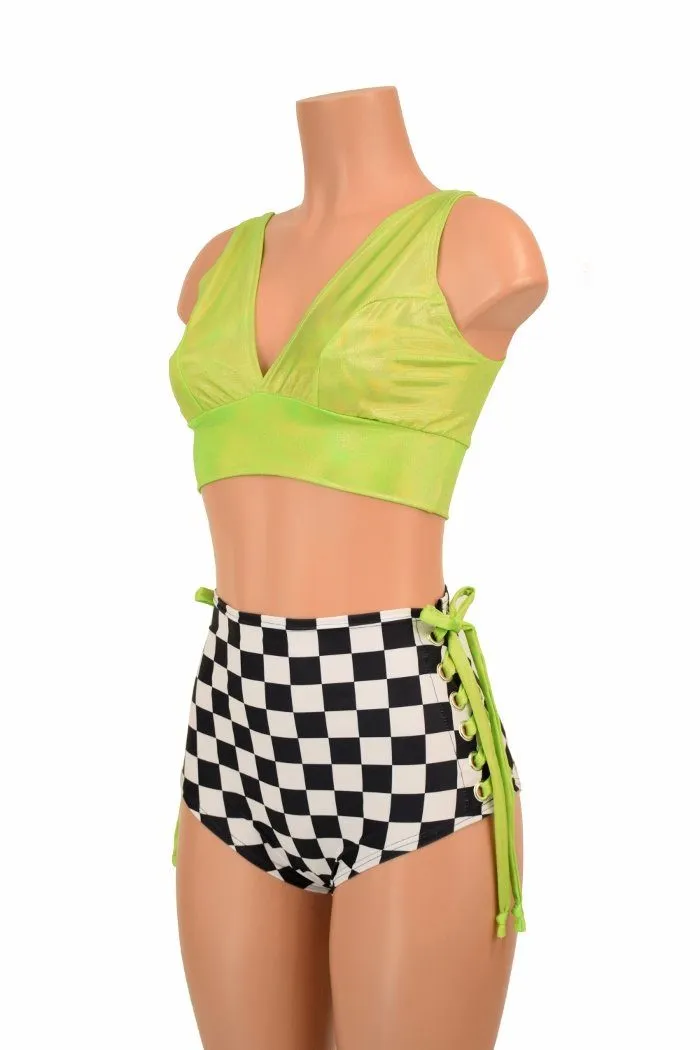 2PC Lime & Checkered Lace Up Set