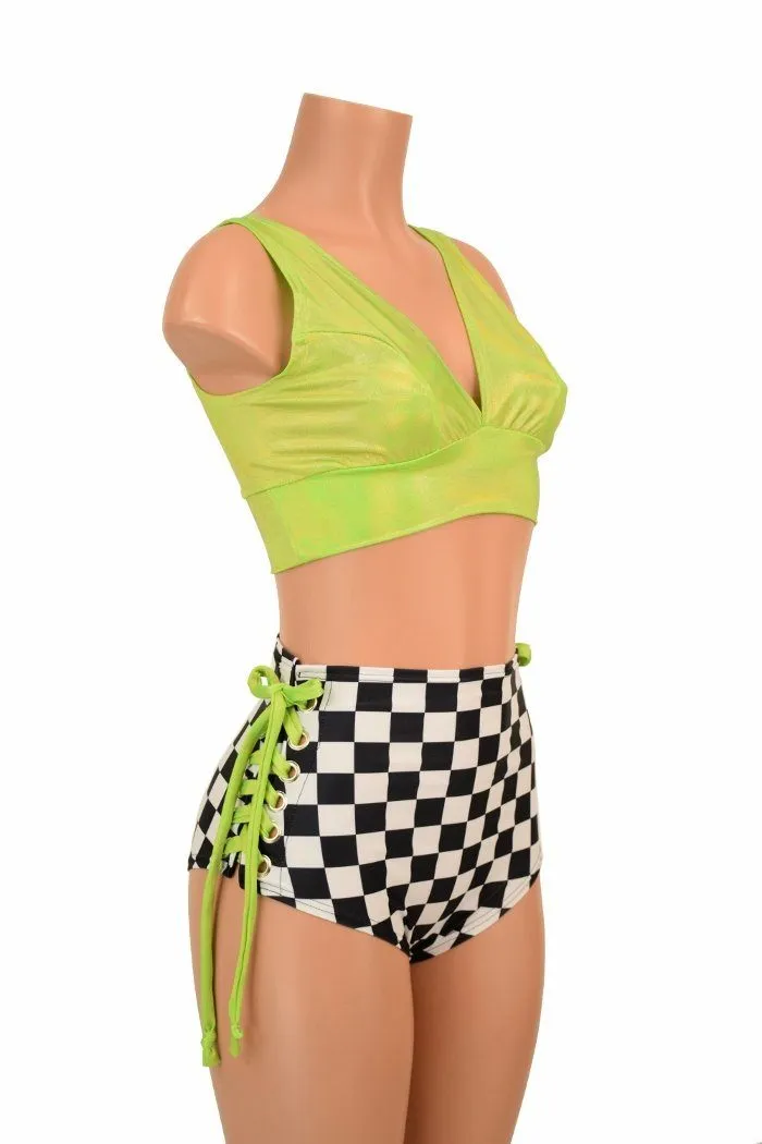 2PC Lime & Checkered Lace Up Set