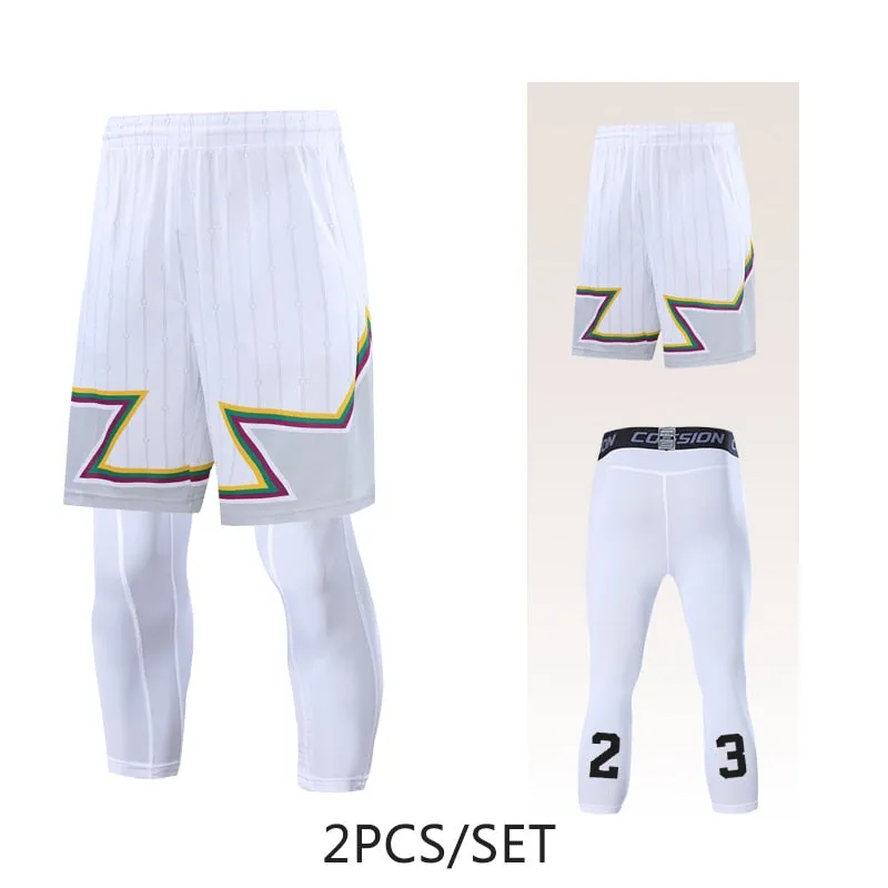 2pcs Set Men Running Shorts Leggings Fitness Compression Sweatpants Gym Jogging Outdoor Sport Basketball Football Clothes v2