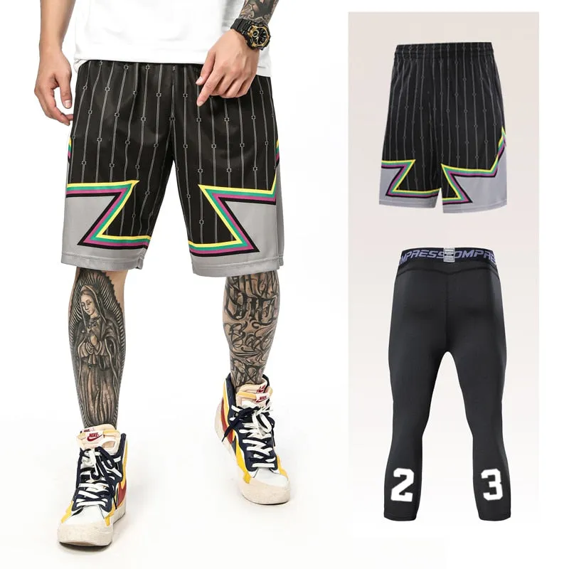 2pcs Set Men Running Shorts Leggings Fitness Compression Sweatpants Gym Jogging Outdoor Sport Basketball Football Clothes v2