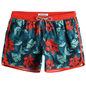 4.5 Inch Inseam Vintage Dark Green Flower Swim Trunks