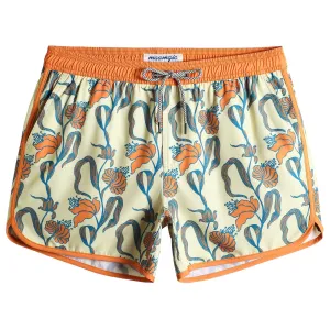 4.5 Inch Inseam Vintage Stretch Orange Flower Swim Trunks