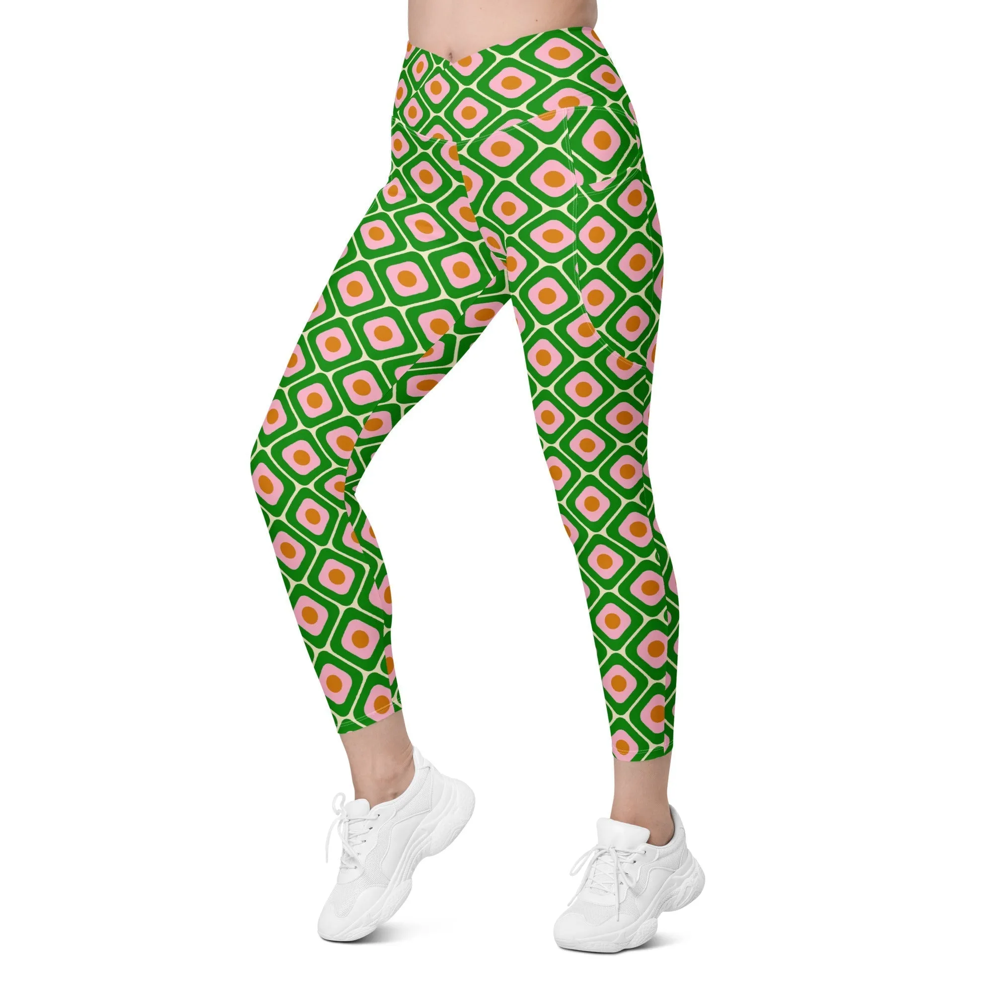 70s Retro Pattern Crossover Leggings With Pockets