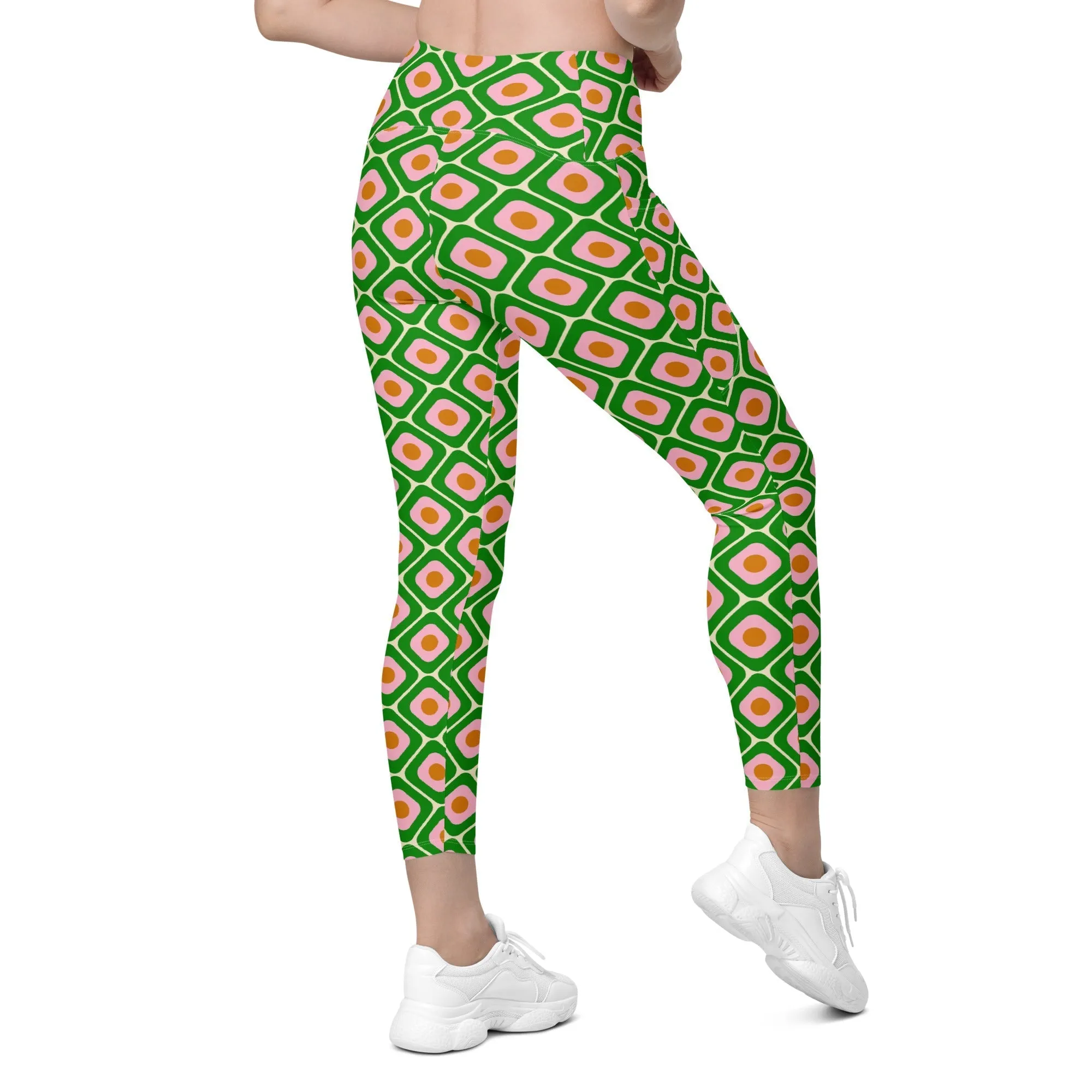 70s Retro Pattern Crossover Leggings With Pockets