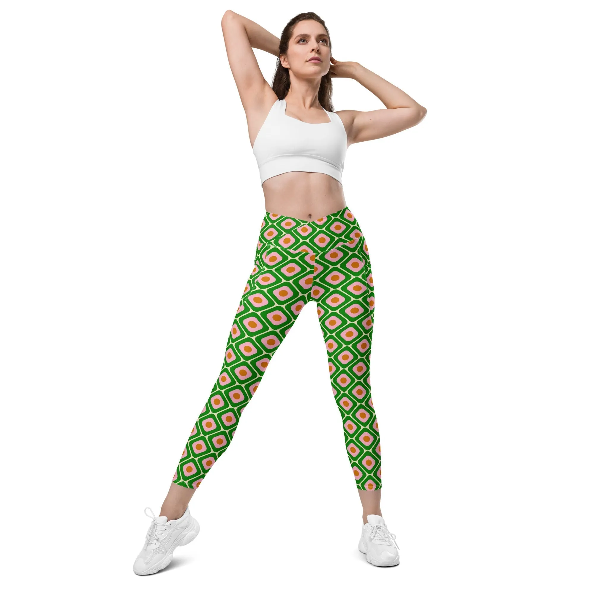 70s Retro Pattern Crossover Leggings With Pockets