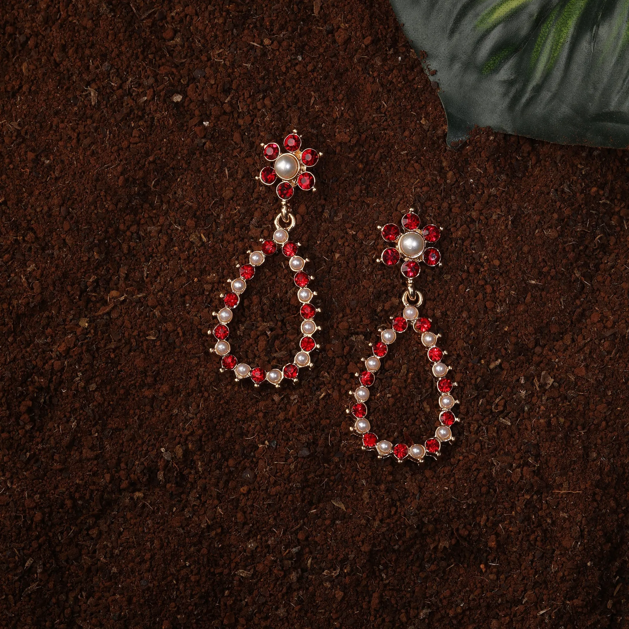 Accessorize London Floral Red Diamante Earring