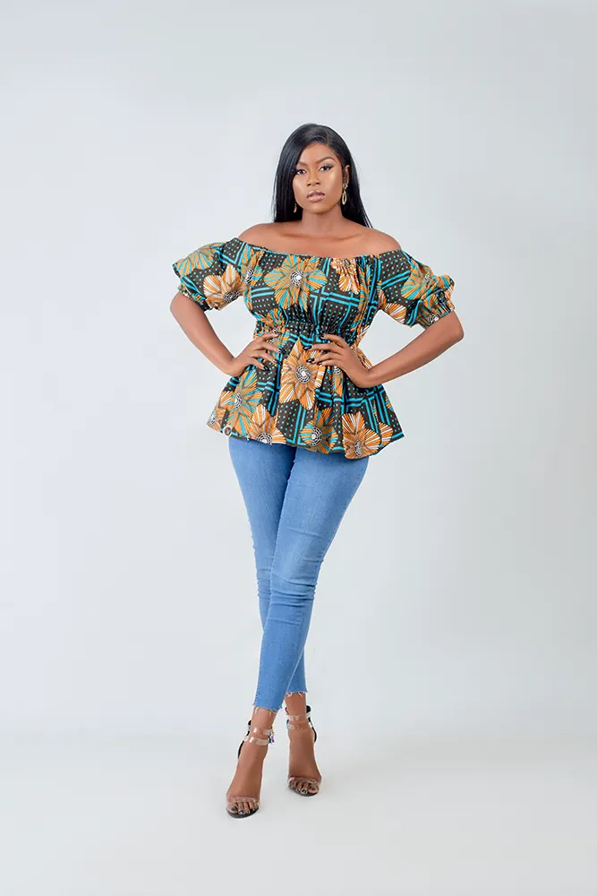 African print Zita Off Shoulder Bell Sleeve top