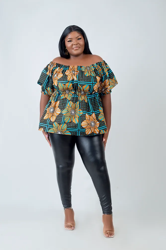 African print Zita Off Shoulder Bell Sleeve top