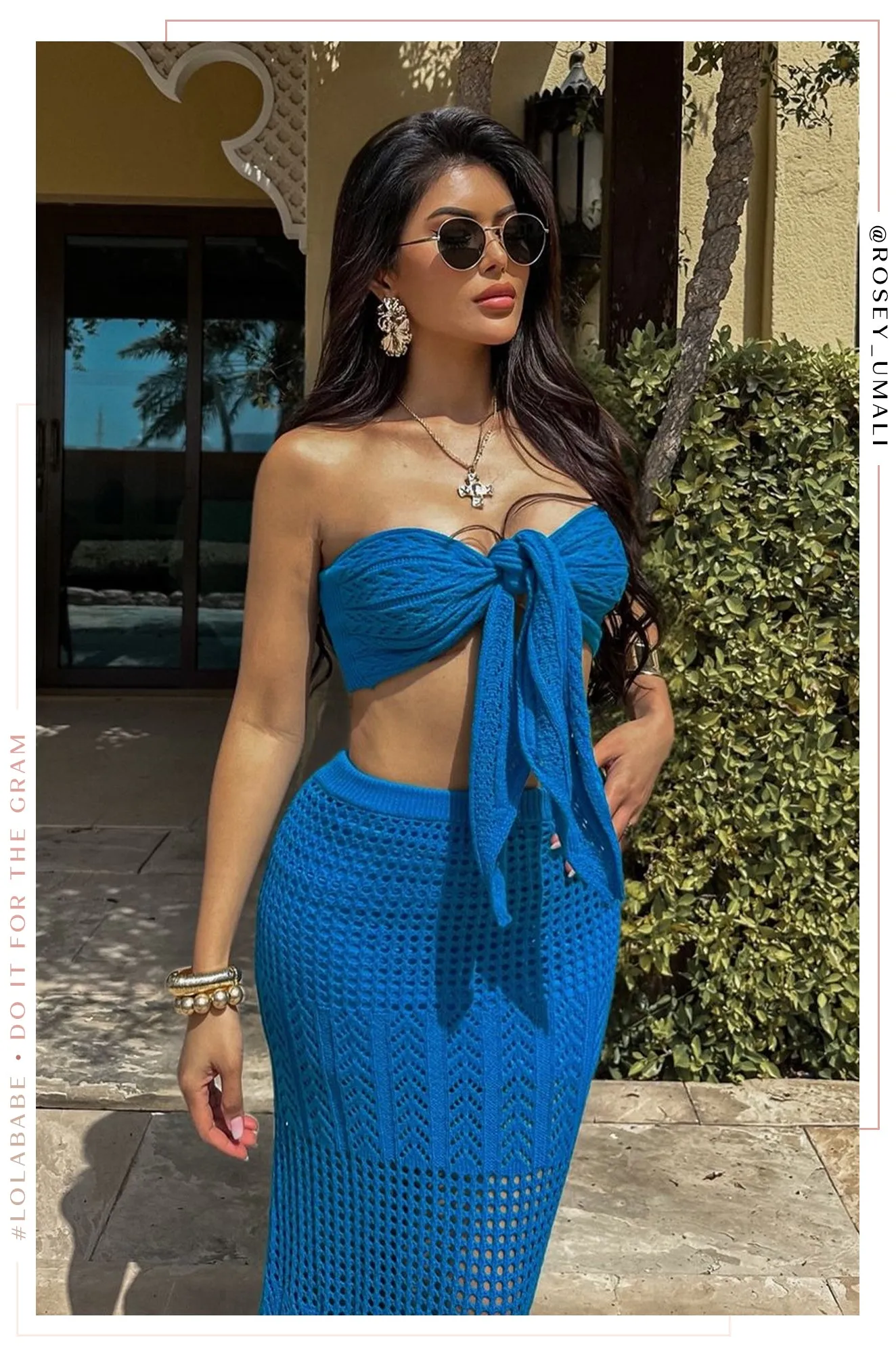 Amari Two Piece Crochet Skirt Set - Blue