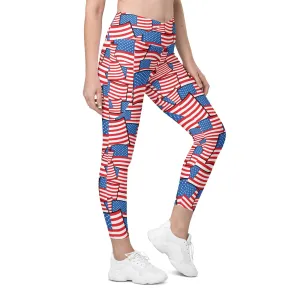 American Flag Pattern Crossover Leggings With Pockets