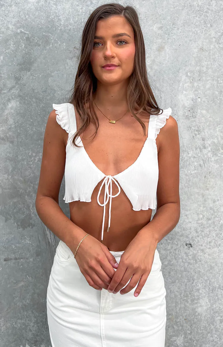 August White Plisse Crop Top