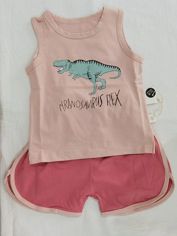 Baby Dino Sleeveless Top and Shorts Set - Gender-Neutral Toddler Outfit