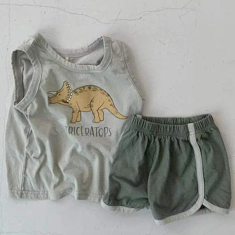 Baby Dino Sleeveless Top and Shorts Set - Gender-Neutral Toddler Outfit