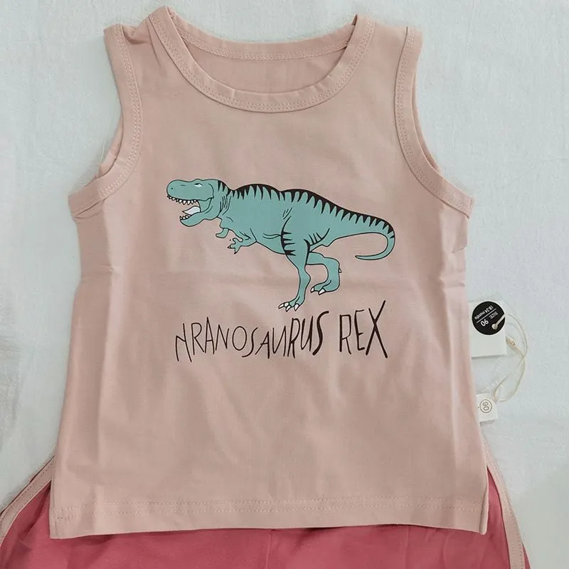 Baby Dino Sleeveless Top and Shorts Set - Gender-Neutral Toddler Outfit