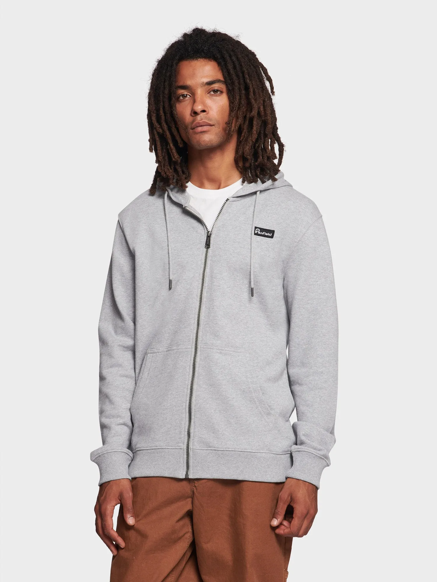 Badge Zip Hoodie in Vintage Grey Heather