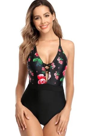 Black Floral One Piece Swimsuit-NOT ELIGIBLE FOR EXCHANGE OR REFUND