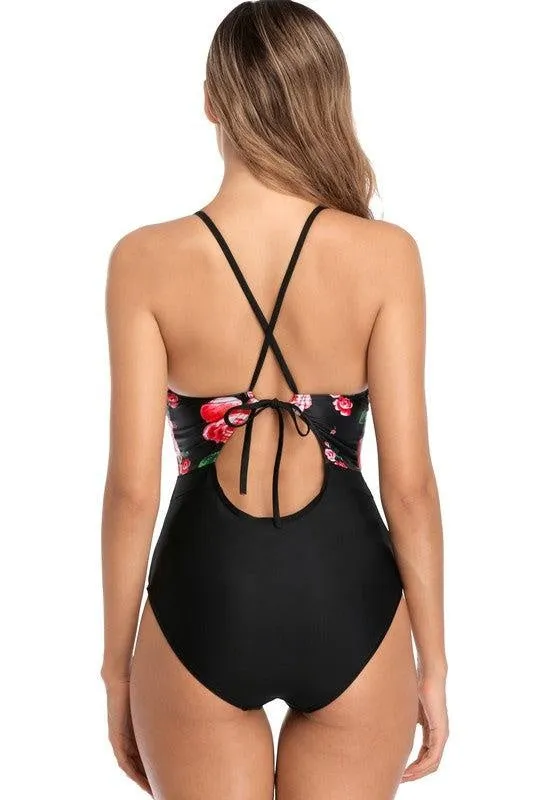 Black Floral One Piece Swimsuit-NOT ELIGIBLE FOR EXCHANGE OR REFUND