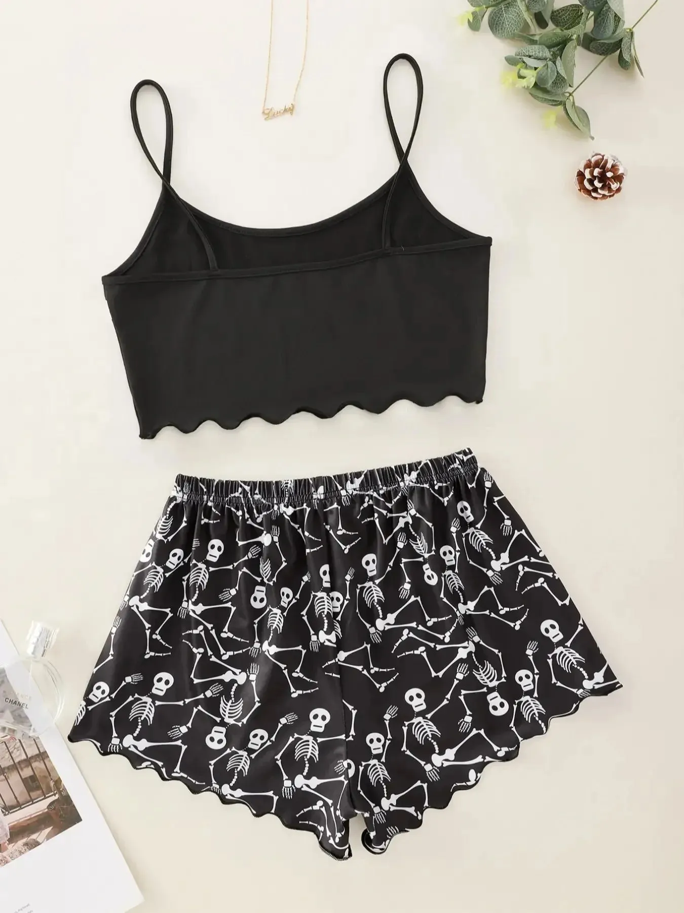 Black Goth Skeleton Print Shorts and Top