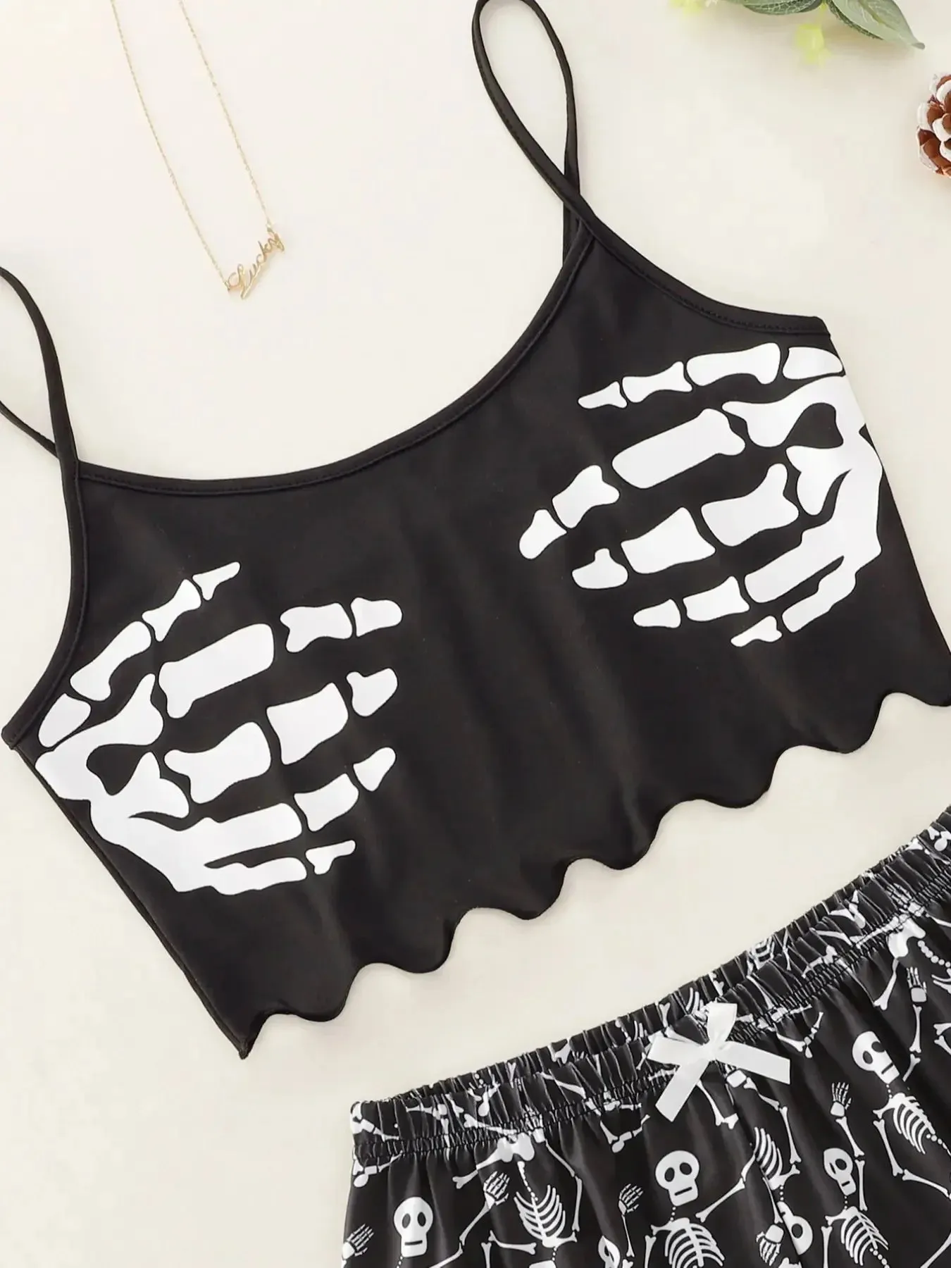 Black Goth Skeleton Print Shorts and Top