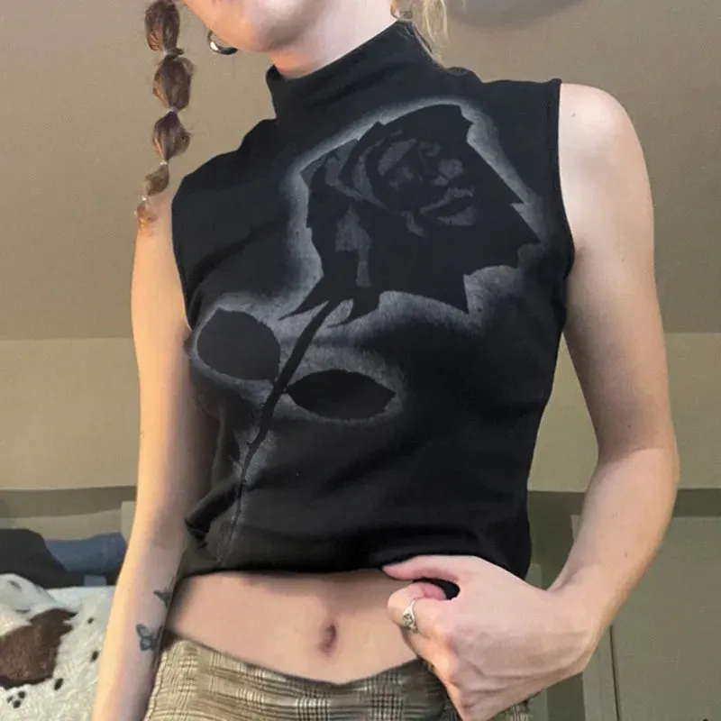 Black Gothic Rose Crop Top