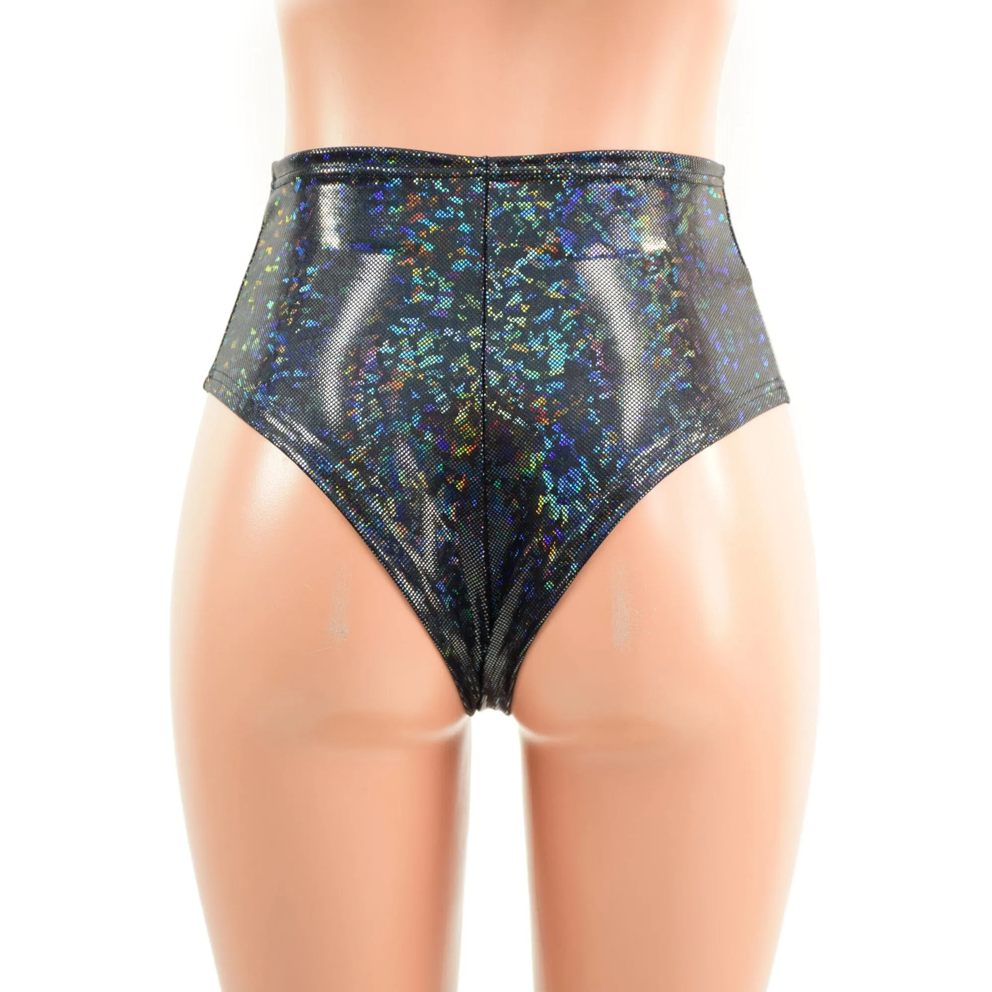 Black Kaleidoscope Brazilian Siren Shorts with Gold Bolt Applique