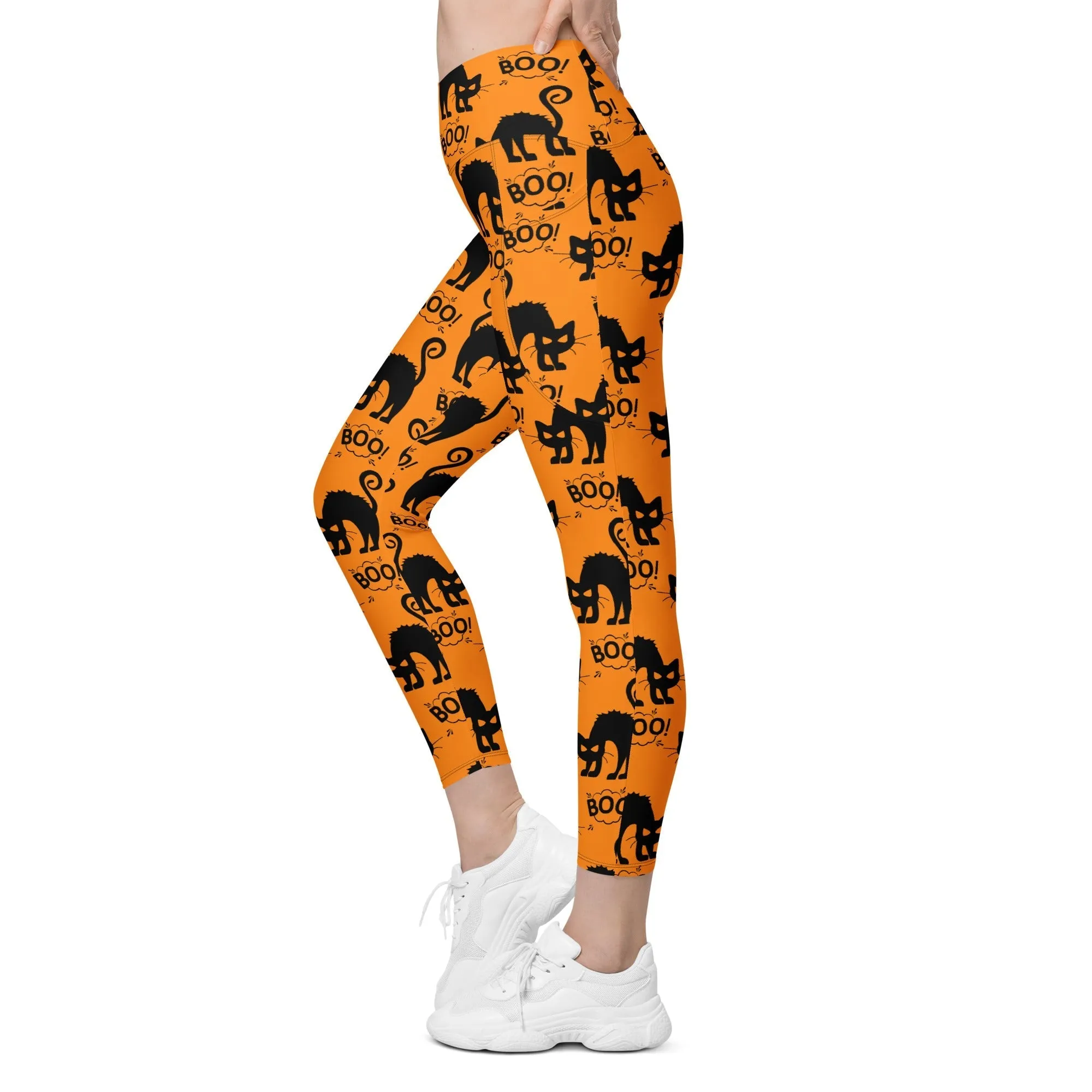 Black Kitty Halloween Crossover Leggings With Pockets