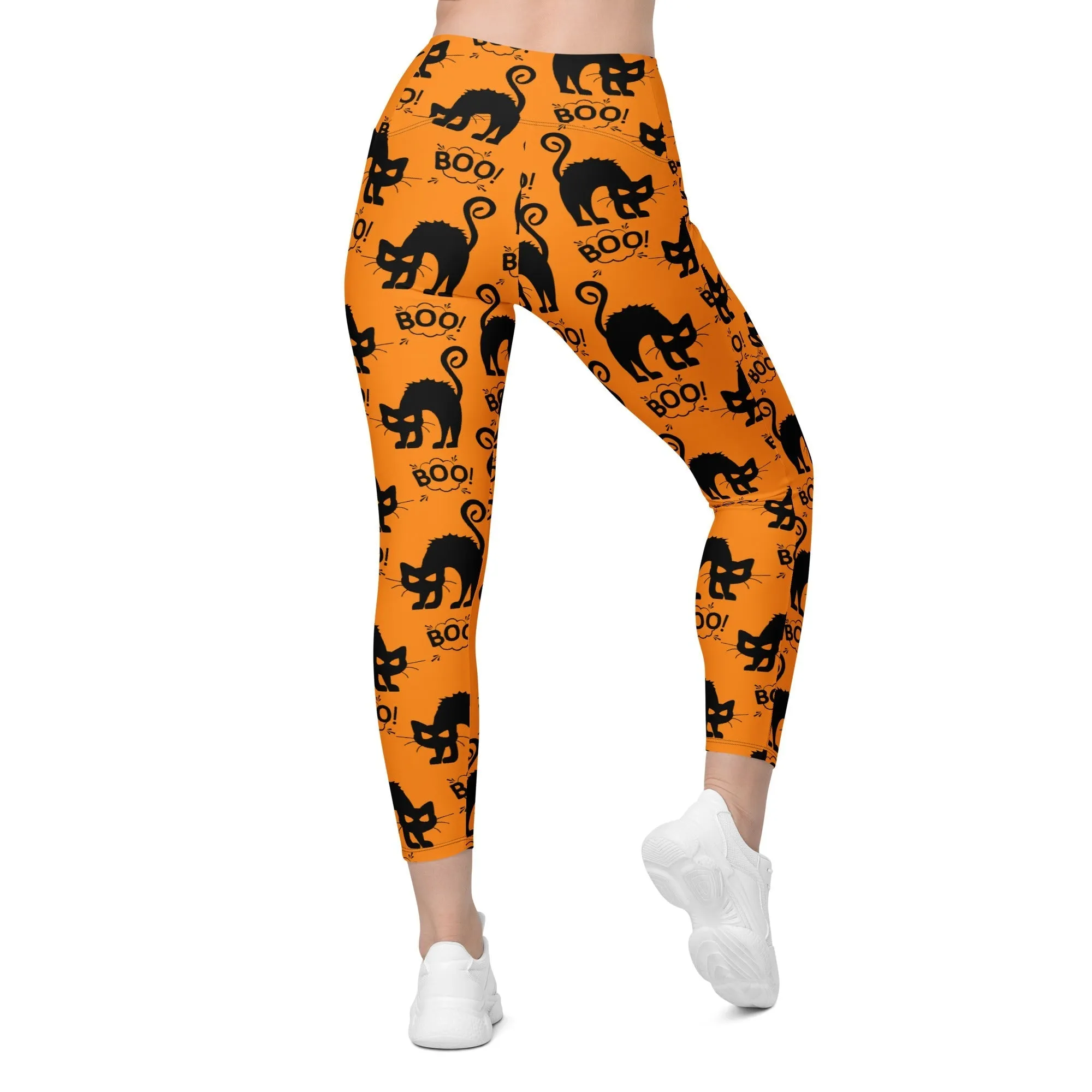 Black Kitty Halloween Crossover Leggings With Pockets