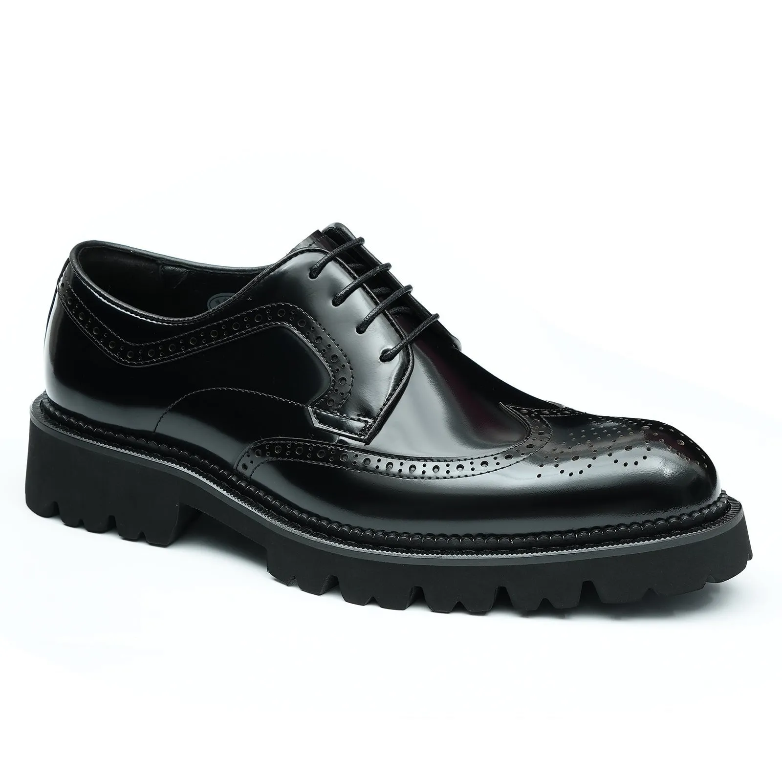 Black leather brogue derby shoes