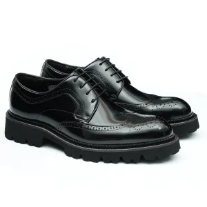 Black leather brogue derby shoes