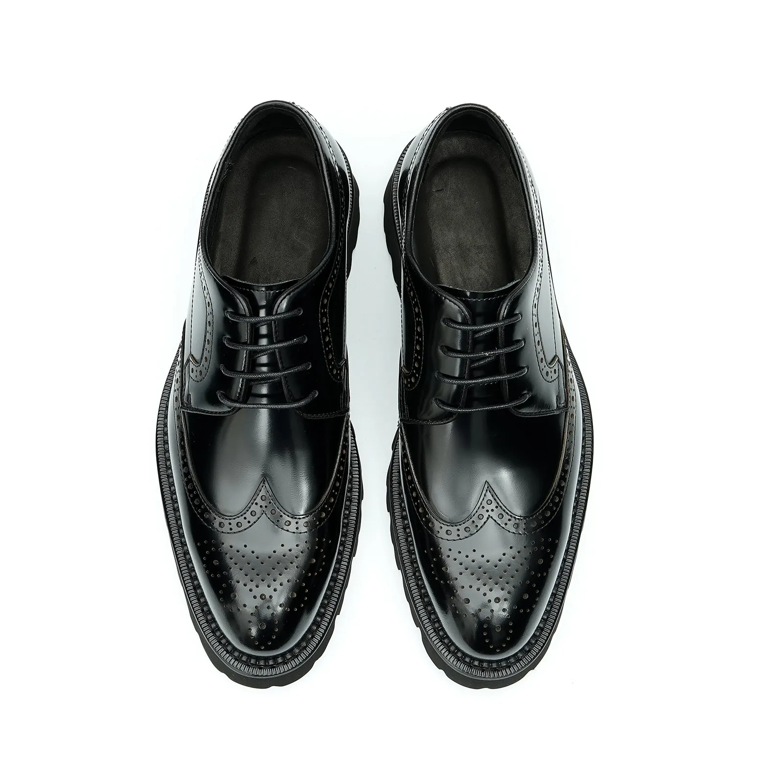 Black leather brogue derby shoes