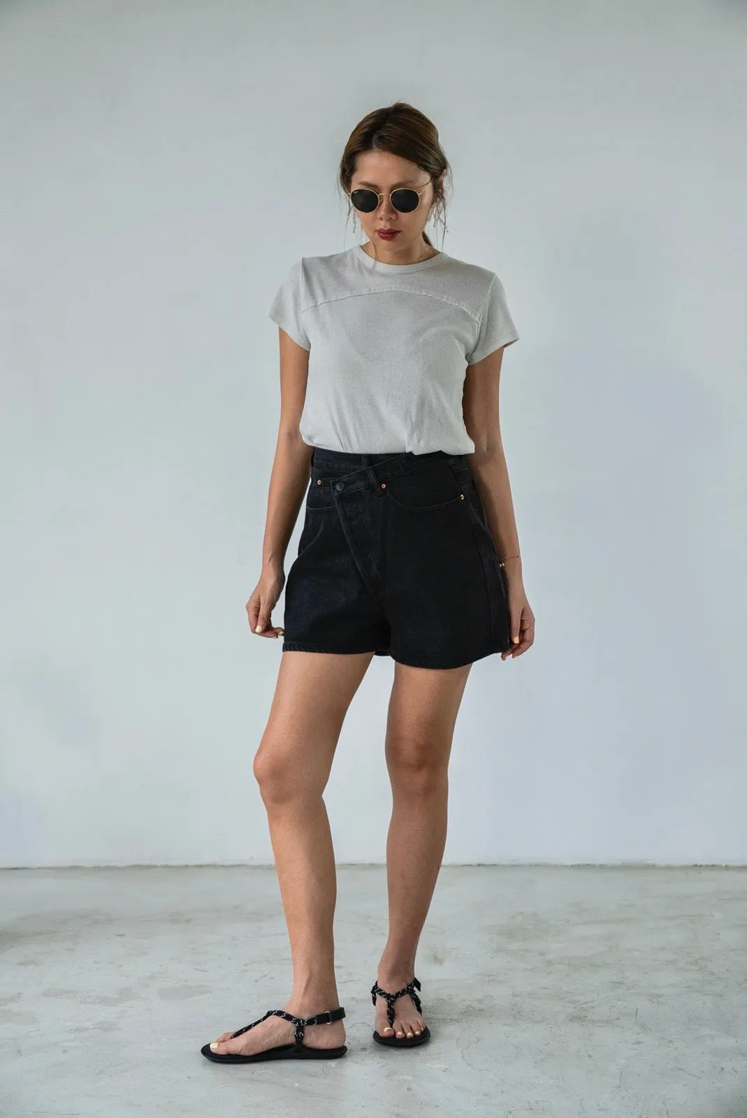 BLACK WRAP DEMIN SHORTS *LAST 2*