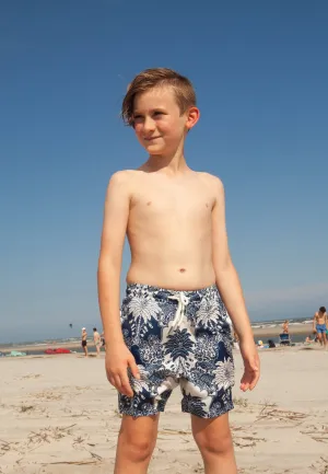 Boys Blue Palm Print Swim shorts