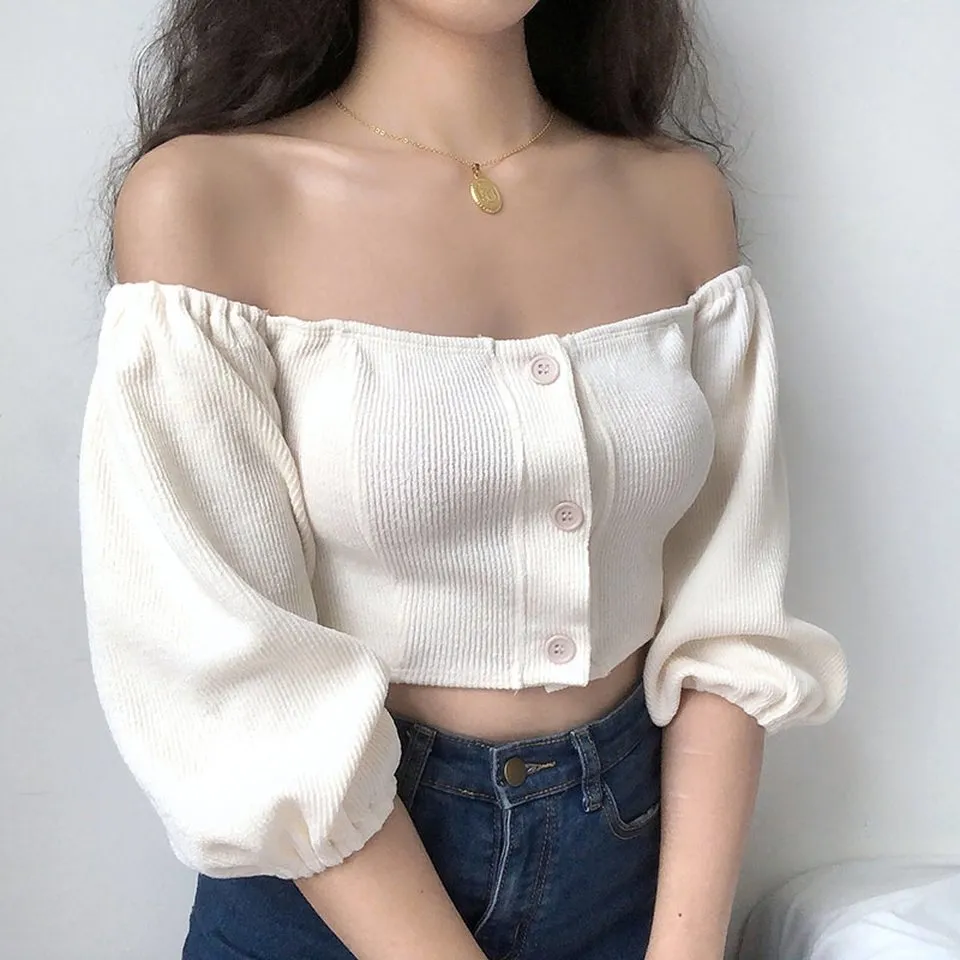 Bubble Knit Off Shoulder Top