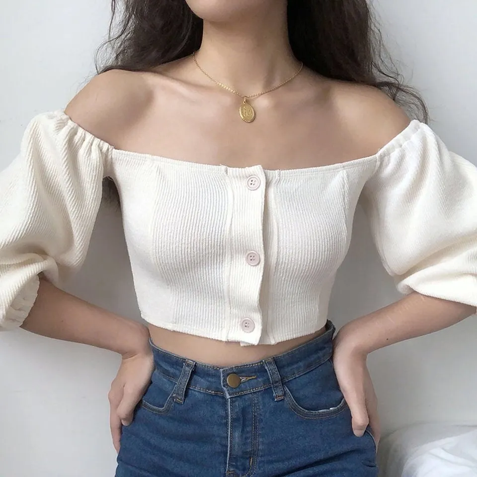 Bubble Knit Off Shoulder Top