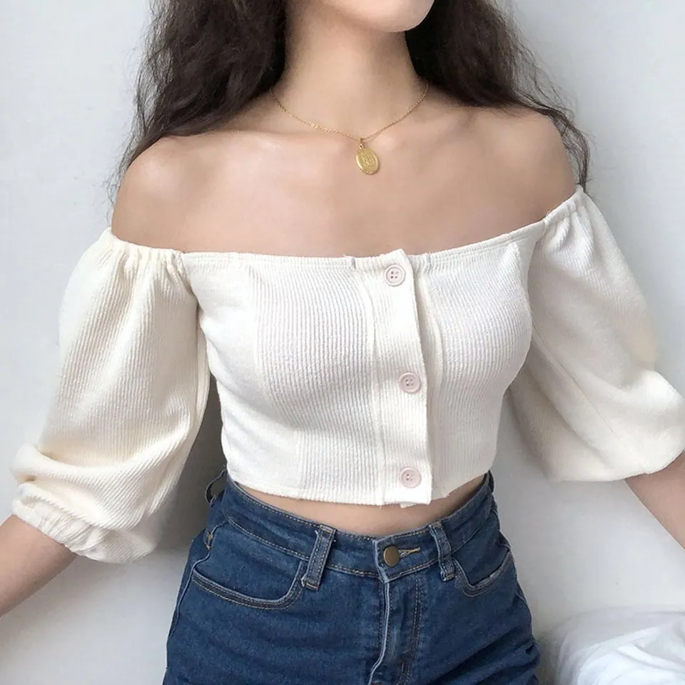 Bubble Knit Off Shoulder Top