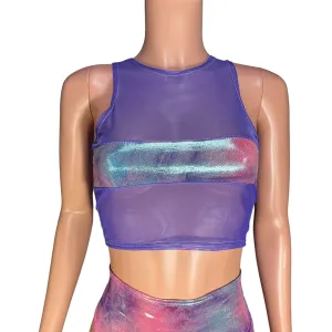 Censor Crop Tank - Lavender Mesh w/ Rainbow Mystique Tie Dye Holographic