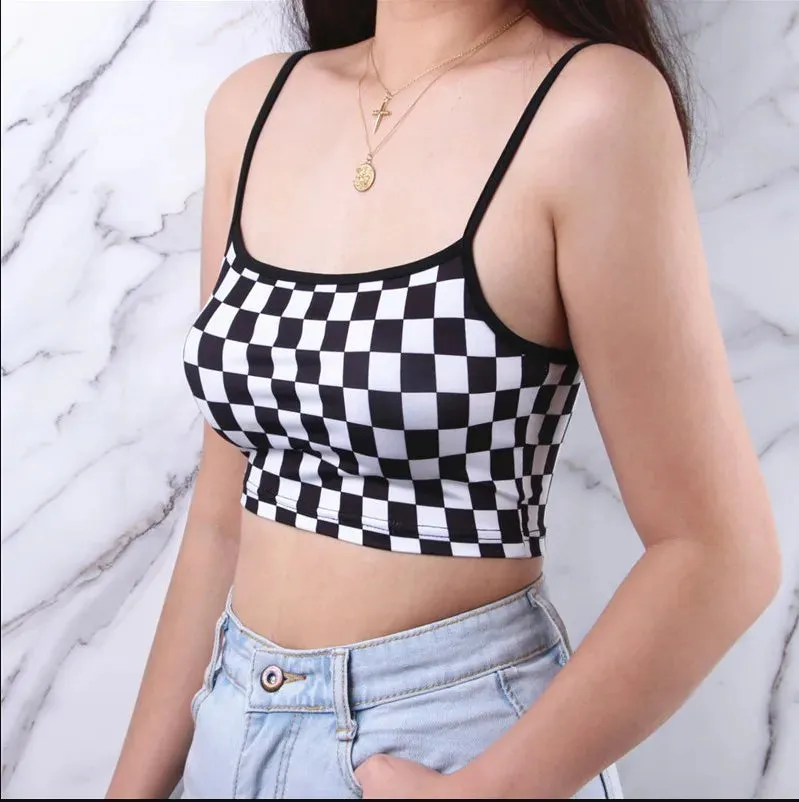 Dark Grunge Goth Black/White Plaid Tank Top