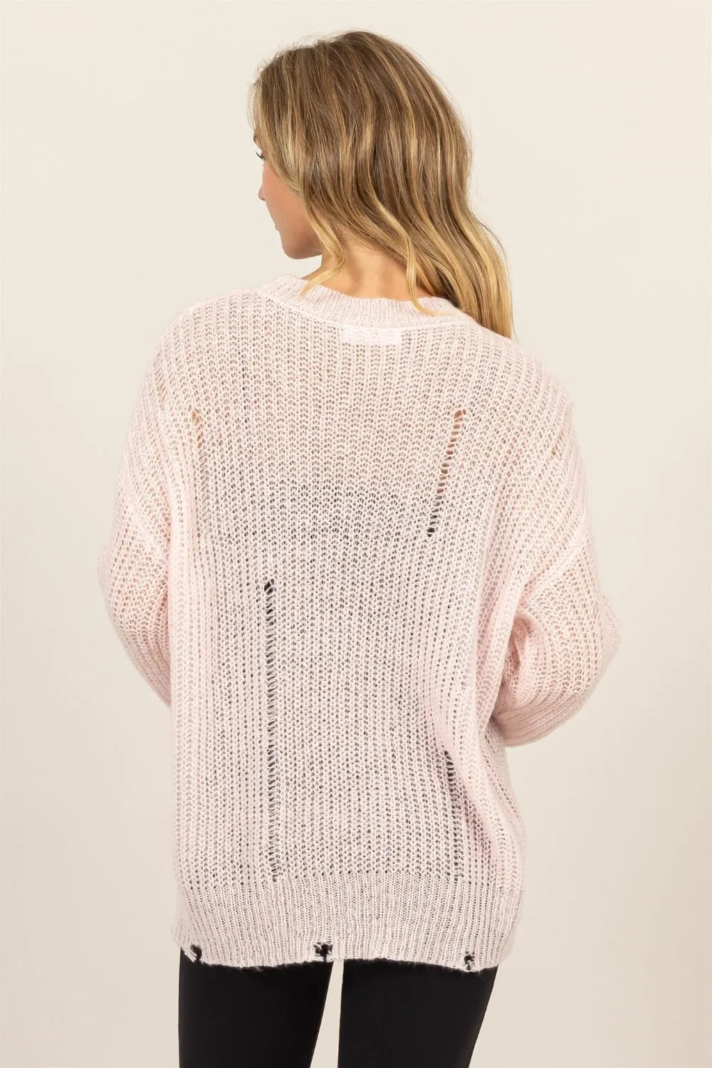 Distressed Long Sleeve Knit Top