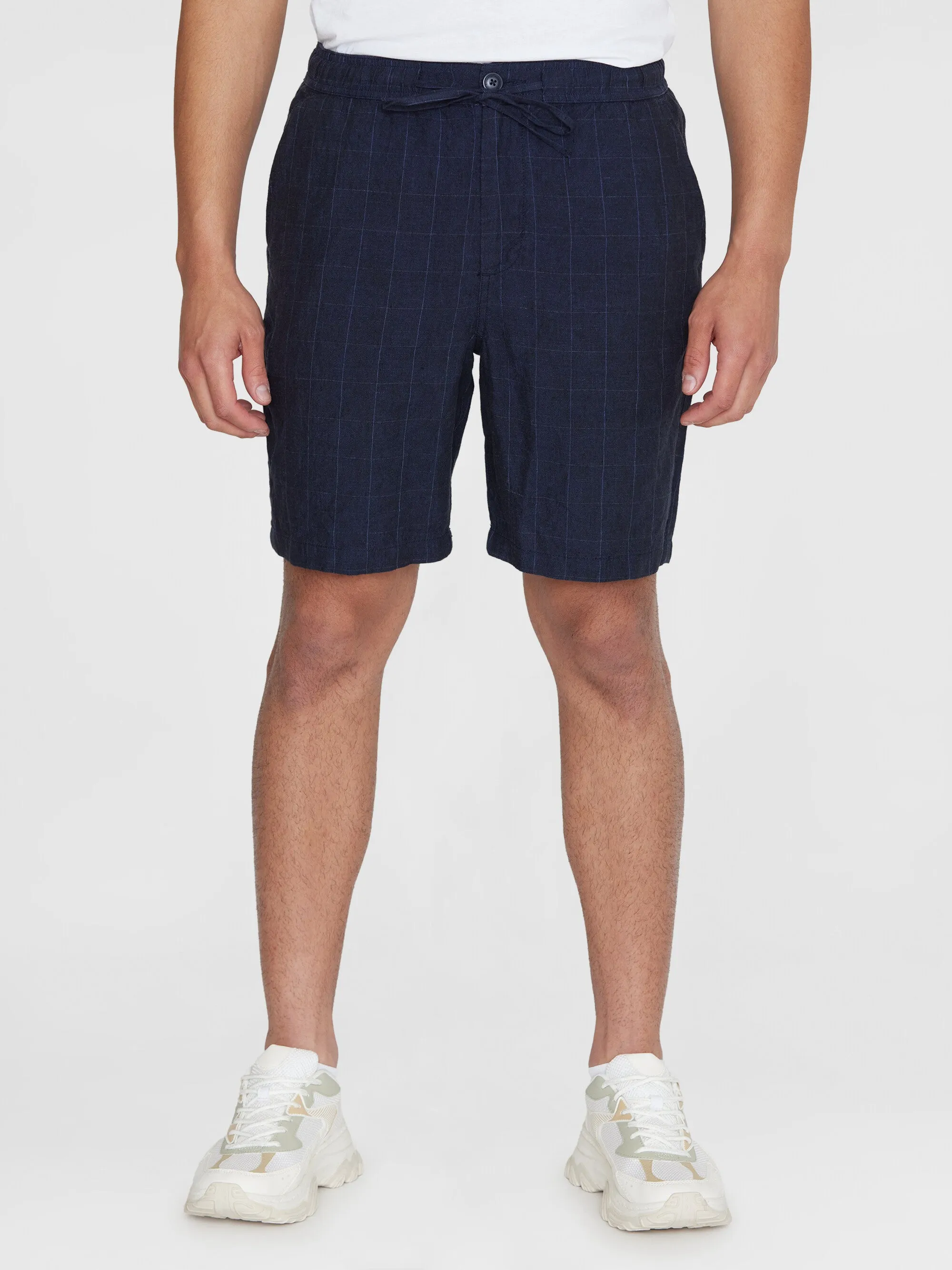 FIG loose checked linen shorts - GOTS/Vegan - Night Sky