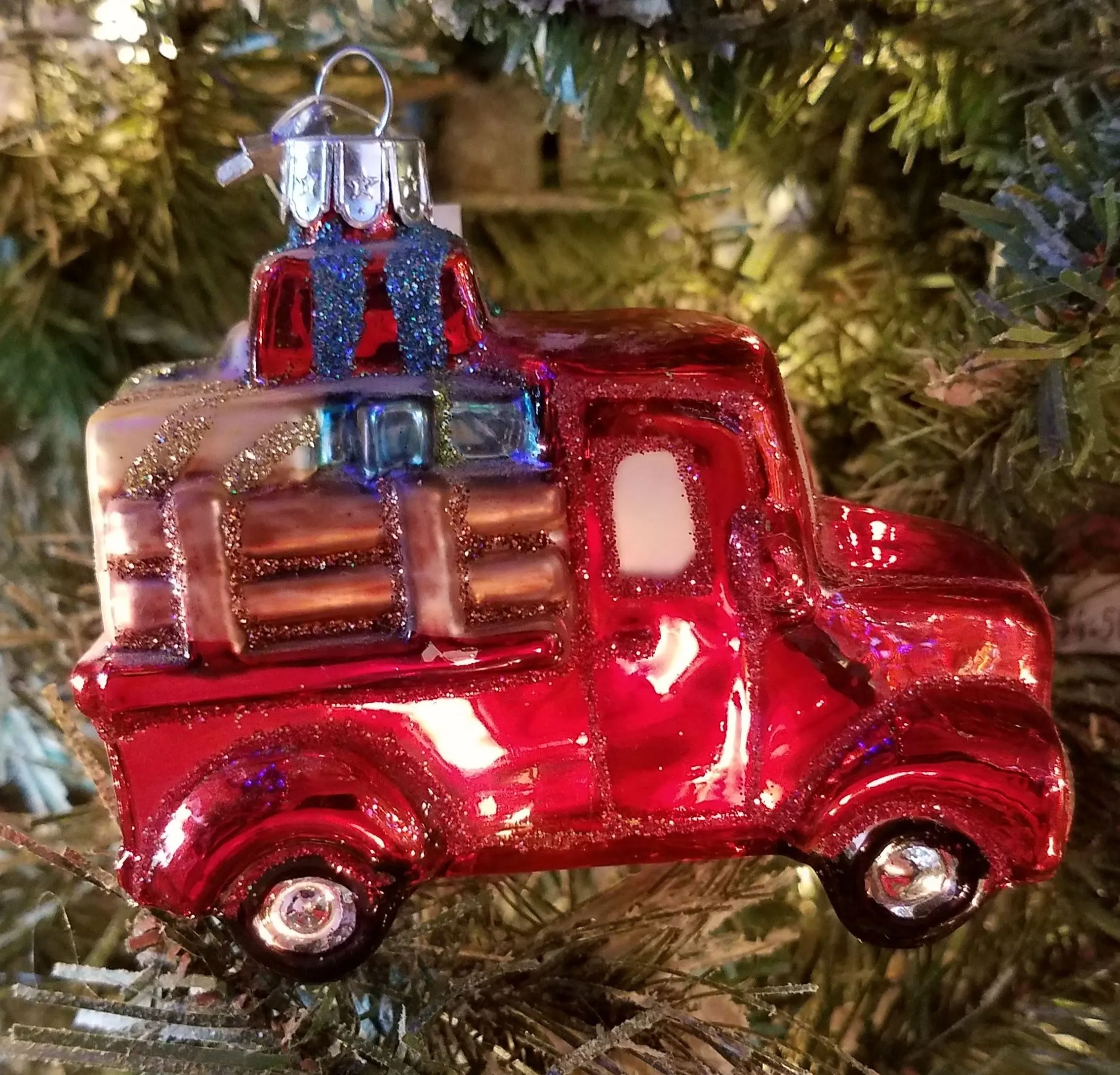 Glass red truck with presents ornament