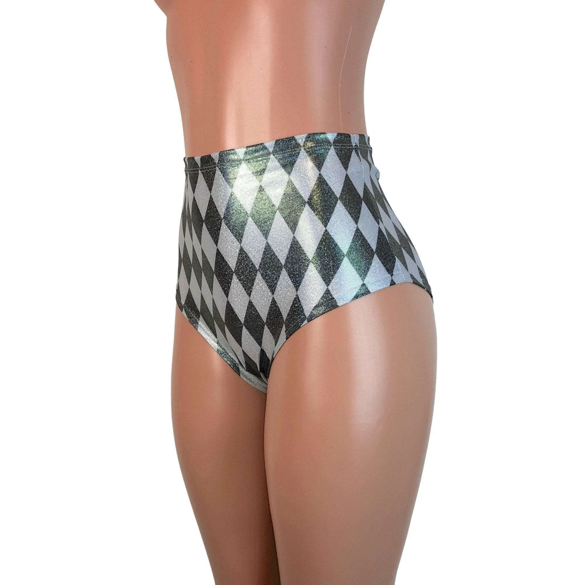 High Waist Scrunch Bikini Hot Pants - Harlequin Diamond Holo