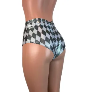 High Waist Scrunch Bikini Hot Pants - Harlequin Diamond Holo