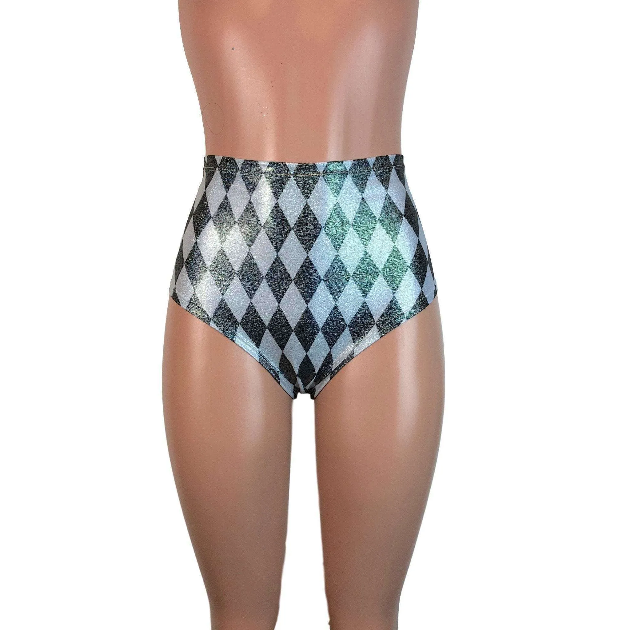 High Waist Scrunch Bikini Hot Pants - Harlequin Diamond Holo